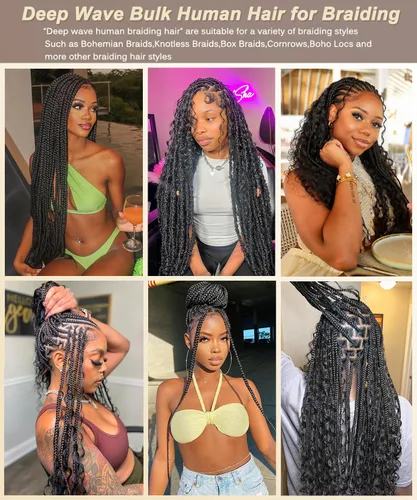 Miniatura 6 de Cabello humano a granel para trenzar, paquetes de cabello humano rizado 12A para mujeres negras, 16 pulgadas, onda profunda, sin trama, trenzas