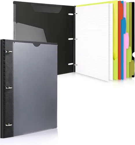 WOT I Paquete de 1 Carpeta de Anillas Telescópica de 3 Anillas - Cubierta Personalizable, 5 Divisores y Carpeta de Bolsillo en un Organizador Negro