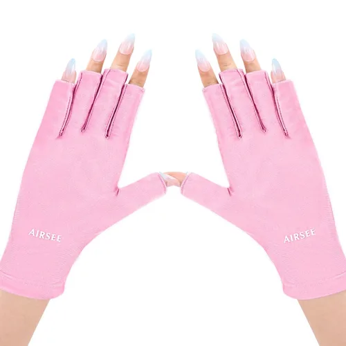 Miniatura 8 de Guantes anti UV AIRSEE para lámpara de uñas, guantes profesionales de protección UV UPF50+ para manicuras y arte de uñas, guantes sin dedos (Rosa)