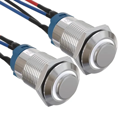 Miniatura 16 de APIELE Interruptor de botón de bloqueo de 0.472 in SPST pre-cableado de 5.906 in de cabeza redonda alta aleación de aluminio 1NO 1 normalmente