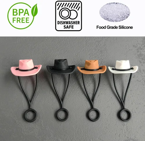Miniatura 5 de HOMDSG Paquete de 4 cubiertas de pajita de sombrero de vaquero de silicona compatibles con la taza Stanley de 30 y 40 oz, lindo accesorio divertido