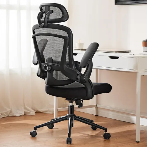 Miniatura 2 de DUMOS Silla de oficina ergonómica, reposacabezas ajustable y soporte lumbar, brazos abatibles, capacidad de 330 libras (negro clásico)