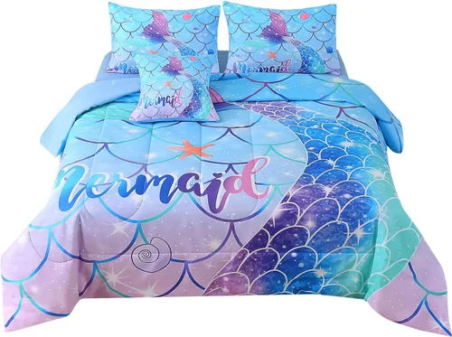 Miniatura 12 de JQinHome Juego de edredón con purpurina tamaño Queen, juego de ropa de cama de 6 piezas en una bolsa, colorido en 3D, rosa y azul, para niñas y Rosa