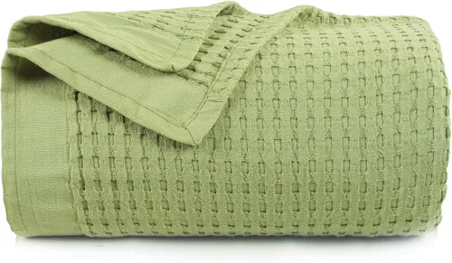 Miniatura 10 de Manta 100% algodón de tejido de gofre, tamaño Queen, manta térmica transpirable, ligera para todas las estaciones, suave algodón natural, lavable a