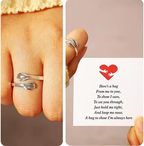 Miniatura 2 de Anillos de abrazo para mujeres y niñas, anillo ajustable chapado en oro de 14 quilates para hija de mamá, regalo para adolescentes y parejas, Sin