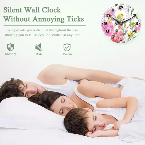 Miniatura 5 de Reloj de pared con pilas, reloj de pájaro para sala de estar, flores de acuarela, reloj de pared decorativo para sala de estar, dormitorio, baño