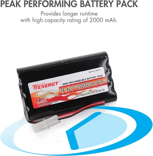 Miniatura 2 de Tenergy Paquete de 2 baterías NiMH planas de 9.6 V para coche RC, batería recargable de alta capacidad de 8 celdas de 2000 mAh, paquete de repuesto