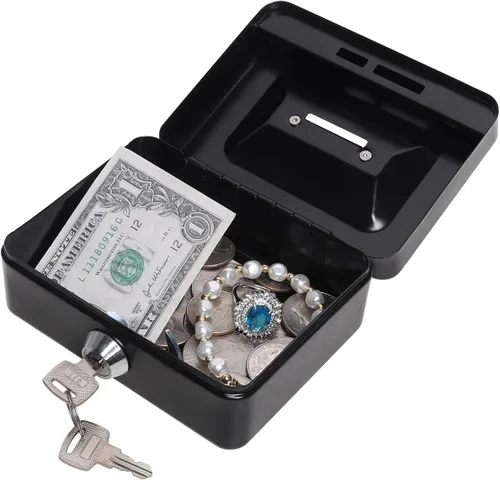 Miniatura 3 de Caja de dinero pequeña con cerradura y ranura, caja de dinero para efectivo, alcancía para niños, color negro