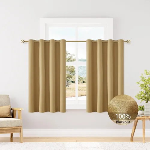 Miniatura 98 de ChrisDowa Cortinas 100% Opacas de Abedul Sólido de 45 Pulgadas de Largo, 2 Paneles para Dormitorio y Sala de Estar, Estilo Granja Oscurecedoras