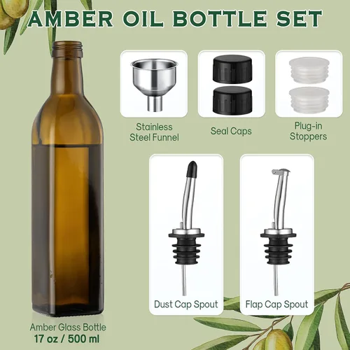 Miniatura 2 de AOZITA - Botella dispensadora de aceite de oliva de vidrio transparente de 500 ml, ideal para aceite y vinagre, con vertedores y embudo, jarra