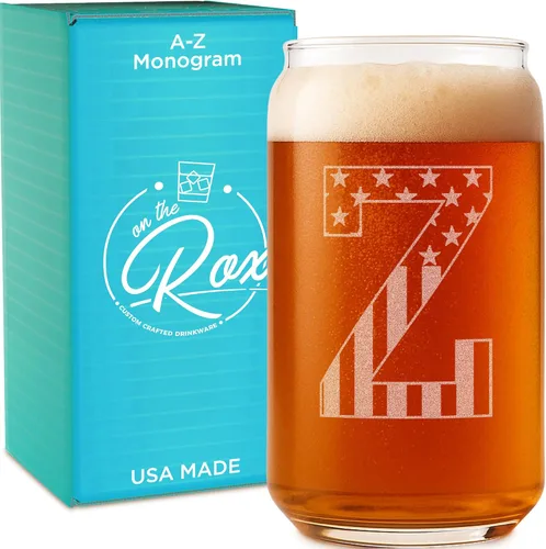 Miniatura 27 de Vaso en forma de lata de cerveza con monograma grabado - bandera de EE.UU.