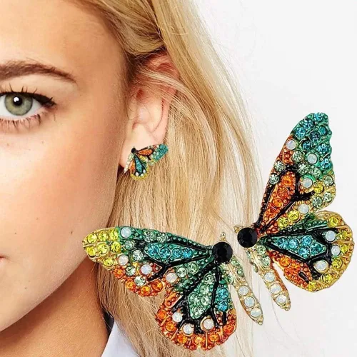 Miniatura 2 de ShiYsRL - Juego de pendientes de perlas de cristal para mujer, diseño de mariposas, multicolor