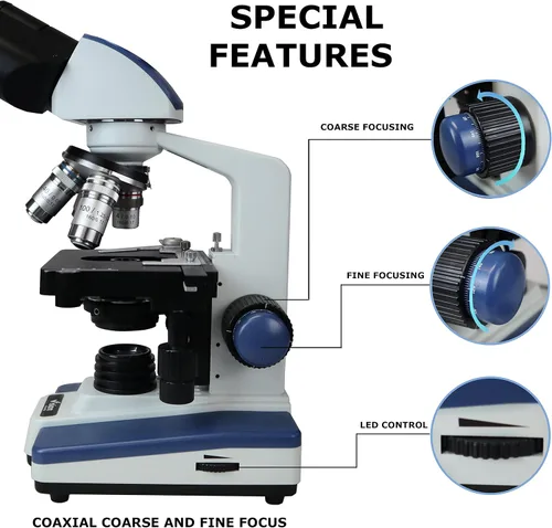 Miniatura 5 de Microscopio compuesto binocular Siedentopf VS-60B-RC, aumento 40X-2500X, oculares de campo ancho 10X y 25X, etapa mecánica de doble capa
