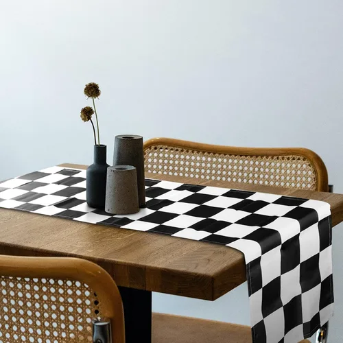 Miniatura 4 de Breling Paquete de 2 manteles de mesa a cuadros en blanco y negro con bandera de carreras de poliéster, para fiesta de té, suministros de picnic
