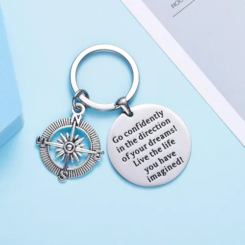 Miniatura 3 de LParkin - Collar/Llavero de acero inoxidable con la inscripción "Go Confidently In The Direction Of Your Dreams", acero inoxidable, Direction-pendant