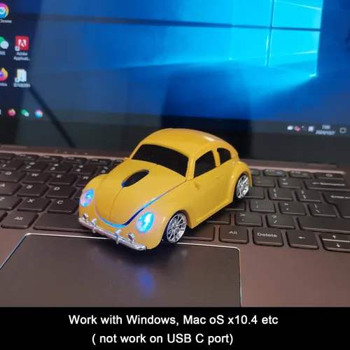Miniatura 5 de Ratón inalámbrico para automóvil, divertido ratón en forma de automóvil de 2.4 GHz, ratón óptico inalámbrico para computadora, PC, portátil