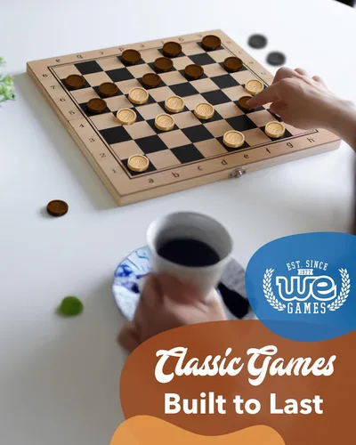Miniatura 9 de WE Games Juego de damas de madera solo (2 pulgadas), juego de mesa de damas y piezas de backgammon, 24 crestas apilables teñidas marrones
