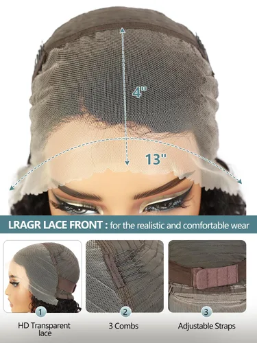 Miniatura 5 de Peluca de cabello humano corto con encaje frontal, rizada, sin pegamento, parte lateral, cabello humano virgen brasileño rizado con abuelitos