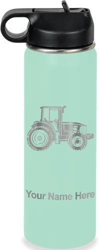 Miniatura 15 de LaserGram Botella de agua personalizada, tractor agrícola, acero inoxidable de doble pared aislada al vacío con popote superior, regalo grabado