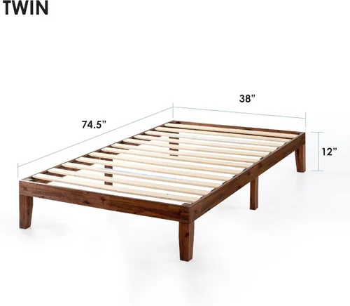 Miniatura 2 de Mellow Naturalista Classic - Cama de plataforma de madera maciza de 12 pulgadas, listones de madera, no necesita somier, fácil montaje