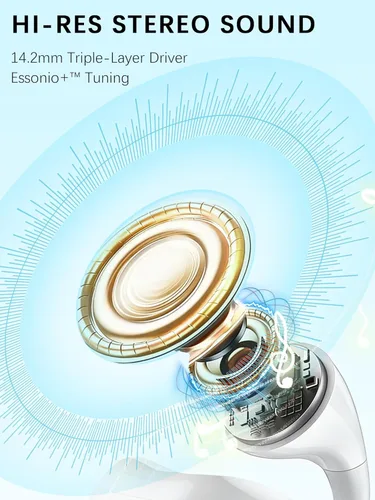 Miniatura 5 de Essonio Auriculares de oreja abierta ENC AI Auriculares de conducción de aire 68 horas de reproducción, sonido estéreo, control táctil, auriculares