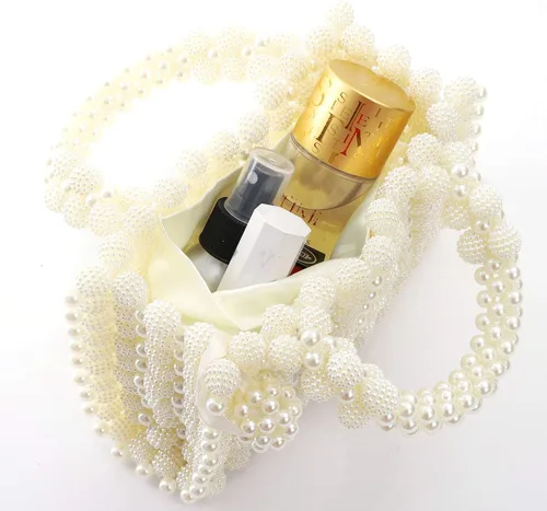 Miniatura 6 de YUSHINY - Bolso de noche hecho a mano con cuentas de perlas para mujer, con asa superior y bolsa