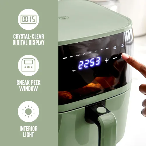 Miniatura 4 de GreenLife Horno freidora de aire eléctrico compacto, 5.3 cuartos, cajón antiadherente de cerámica sin PFAS, 8 funciones de pantalla digital de un