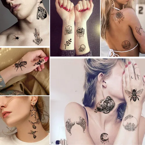 Miniatura 3 de Yazhiji - Tatuajes temporales impermeables – 60 hojas, pequeña colección de tatuajes falsos, flores, coronas, estrellas, animales, mariposas