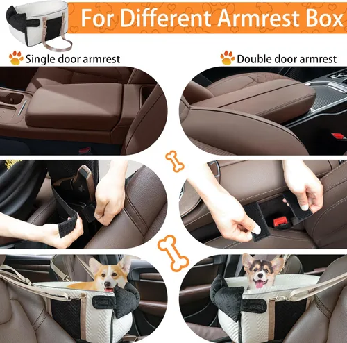 Miniatura 4 de Asiento de coche para perros pequeños, consola central portátil ajustable, asiento de auto para perro, asiento de auto extraíble para gatos, asiento