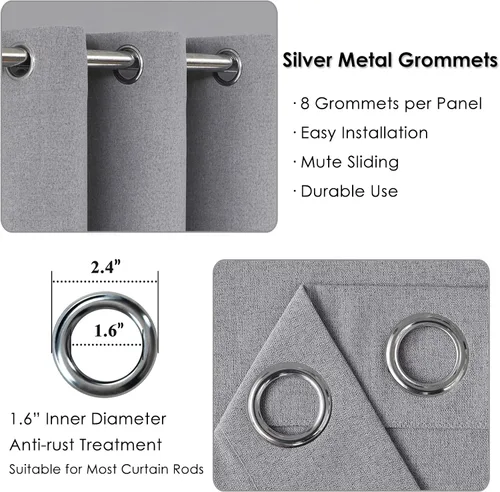 Miniatura 2 de Melodieux Cortinas 100% opacas para dormitorio, aislamiento térmico, reducción de ruido, cortinas de ventana de lino con ojales para sala de estar