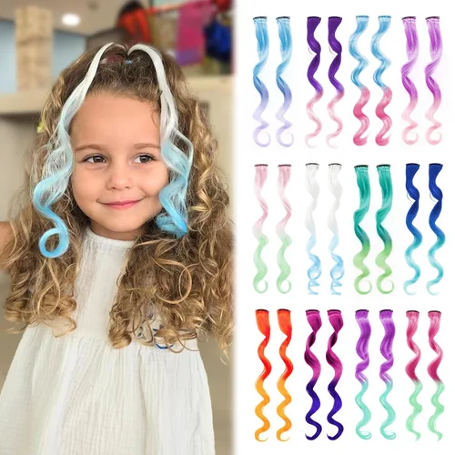 Miniatura 9 de Dreamlover Extensiones de cabello con brillantina para niñas, accesorios para el cabello para mujeres, 24 piezas