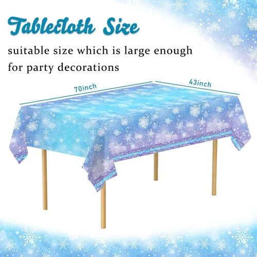 Miniatura 2 de Mantel de copo de nieve azul y blanco, 3 piezas, mantel rectangular de plástico desechable, 70 x 43 pulgadas, suministros para fiesta de cumpleaños