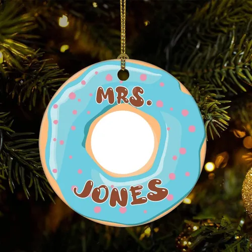 Adornos de árbol de Navidad con nombre personalizado en donas, adorno de Navidad, adorno de recuerdo, decoración del hogar, colgantes colgantes