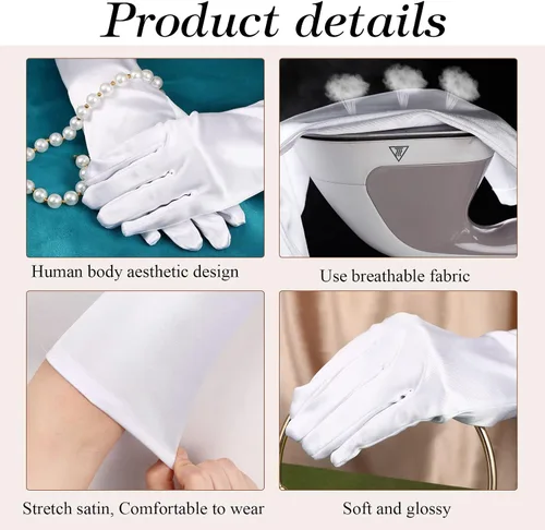 Miniatura 5 de Guantes blancos largos de los años 20 para mujer, guantes de noche de ópera, guantes de satén, guantes de novia para mujeres, bodas