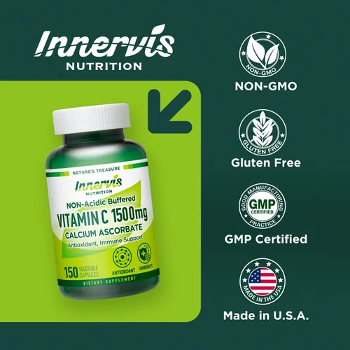 Miniatura 6 de Innervis Nutrition - Vitamina C tamponada de 1500 mg, cápsulas de ascorbato de calcio no ácidas aptas para el estómago para el apoyo inmunológico