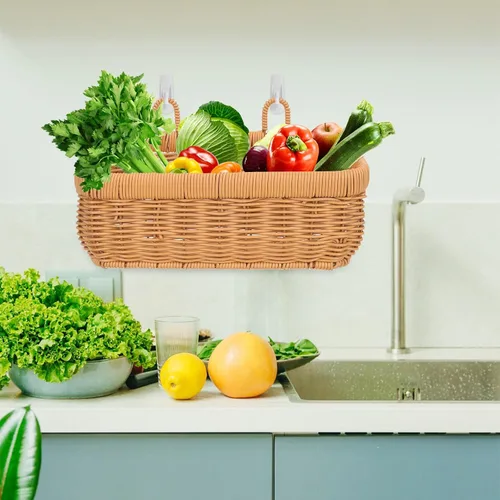 Miniatura 5 de Cabilock Cesta colgante tejida para almacenamiento de pared, cesta de almacenamiento para colgar en la cocina, organizador de artículos diversos