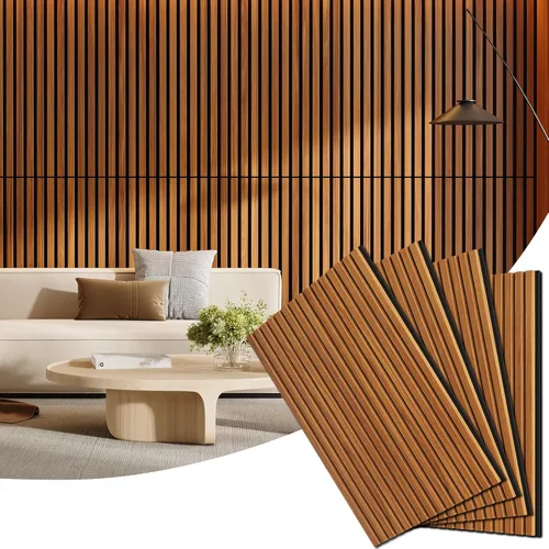 Miniatura 17 de Paquete de 4 paneles de madera para pared, 94.4 x 12.8 pulgadas, paneles de pared de listones de madera acústica para decoración de interiores