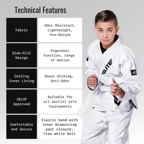 Miniatura 3 de Elite Sports Kids BJJ GI - Kimono brasileño Jiujitsu Gi con tela preencogida y cinturón, para niños y jóvenes, aprobado por la IBJJF