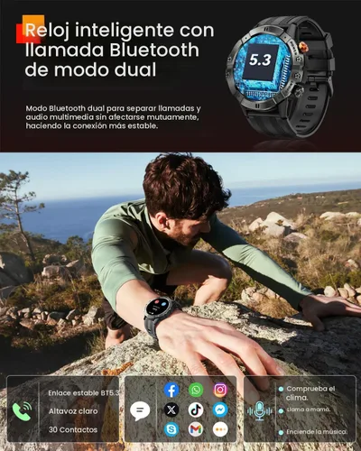 Miniatura 5 de Relojes inteligentes para hombre (impermeable/llamada/respuesta), reloj inteligente militar con frecuencia cardíaca, oxígeno, presión, monitor