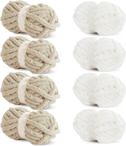 Miniatura 29 de HOMBYS Hilo de felpilla gruesa para tejer a mano, hilo gigante súper voluminoso para tejer a mano, hilo de felpa suave de 3/4 pulgadas de grosor 4