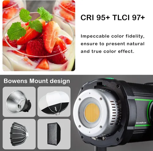 Miniatura 5 de 200W 22000LM Bi-Color Bowens Montaje LED Fotografía Iluminación, 79000lux@3.3 ft APP Control Película Iluminación 2800K-6800K Proyector de estudio