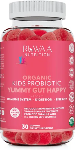 RUWAA NUTRITION Gomitas probióticas orgánicas para niños para la salud digestiva, apoyo inmunológico, estreñimiento, hinchazón. 2.5 mil millones de
