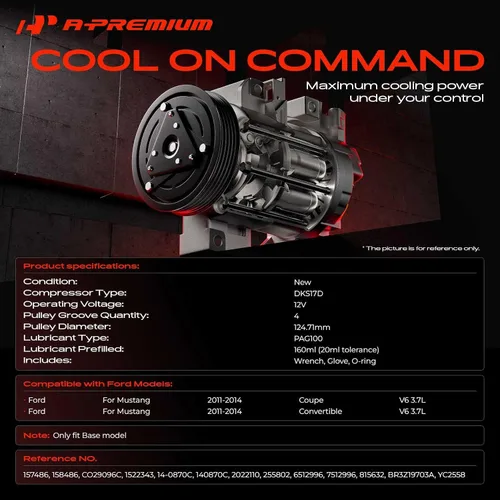 Miniatura 2 de A-Premium Compresor de aire acondicionado con embrague compatible con Ford Mustang 3.7L 2011-2014