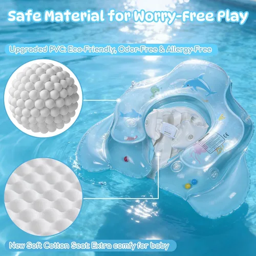 Miniatura 6 de Flotador de piscina para bebé con toldo de protección solar UPF50+, flotador inflable para bebé con asiento de seguridad ajustable para niños de 6 a