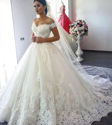 Miniatura 3 de XYAYE Verano playa una línea vestidos de novia para novia 2021 con mangas fuera del hombro vestido de novia con apliques XY013