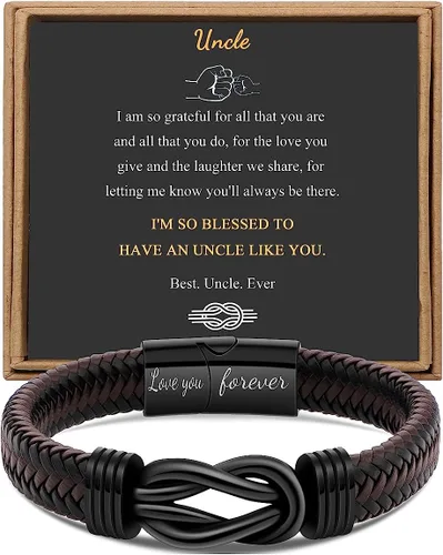 Miniatura 20 de Regalo para Hombres Pulsera Infinita para Hombres Papá Marido Novio Hijo Nieto Hermano Sobrino Tío Cuero Trenzado Marrón Siempre Unidos Acero