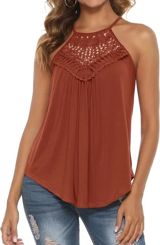 Miniatura 2 de Bluetime - Camisetas sin mangas con cuello halter para mujer, de encaje, con tirantes delgados, para verano