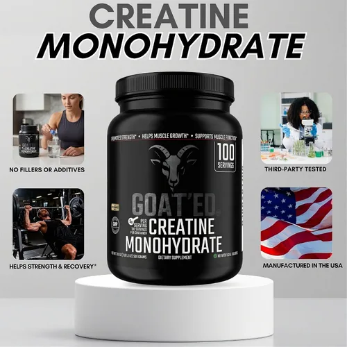 Miniatura 2 de GOAT'ED Monohidrato de creatina en polvo Creatina micronizada 100% pura para crecimiento muscular, fuerza y recuperación Suplemento de creatina