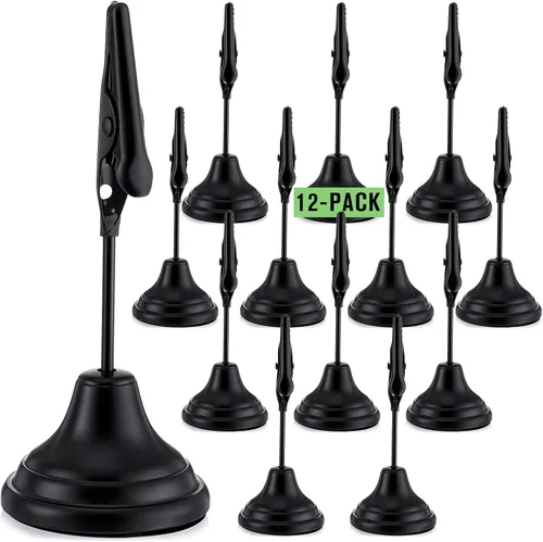 Skyygemm 12 soportes para números de mesa de 3 pulgadas con clip de cocodrilo de metal, soportes de números de mesa para fotos, letreros de comida,