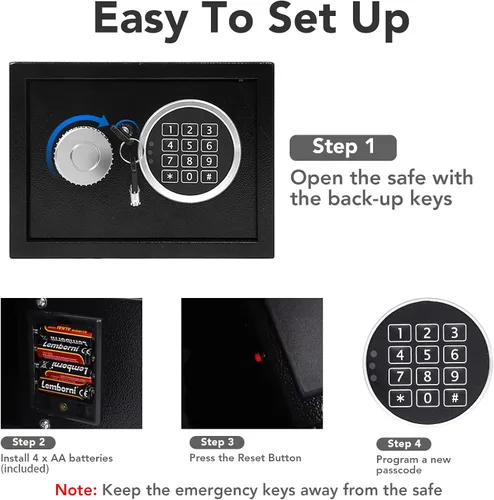 Miniatura 6 de Caja de seguridad de acero de 0.21 pies cúbicos con teclado digital, caja fuerte electrónica para el hogar, oficina, hotel, negocios, dinero